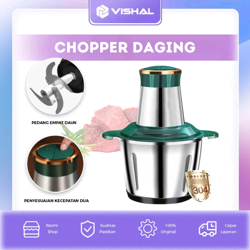 VISHAL Blender Daging Chopper Meat Grinder Sepenuhnya Otomatis Meat Grinder Chopper 2L Penggiling Daging Blender Baja anti Karat VS-1860