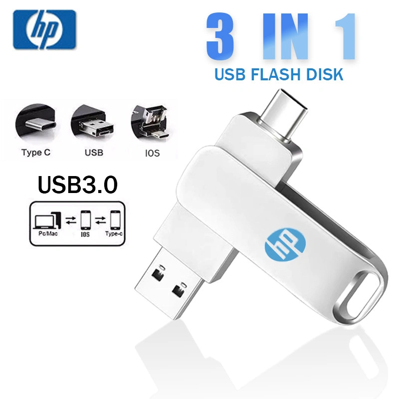 Lightning Type-c Flashdisk OTG 1TB Flash Drive 3 in 1 Rotation Pen Drive for iPhone/Android/PC [ios/Type-c/USB]