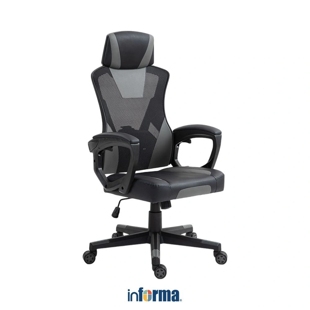 Informa Travis Kursi Gaming - Abu-Abu/Hitam Gaming Chair Tempat Duduk Bermain Game Profesional Putar Kursi Roda Belajar Kursi Kantor