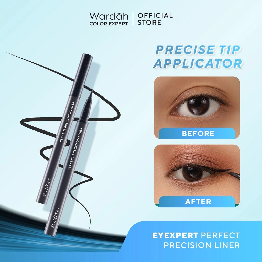 Wardah Eyeliner EyeXpert Perfect Precision Liner - Eyeliner Waterproof Warna Hitam dengan Aplikator Presisi Mudah Digunakan dan Lembut-Tahan Lama Hingga 12 Jam - Makeup