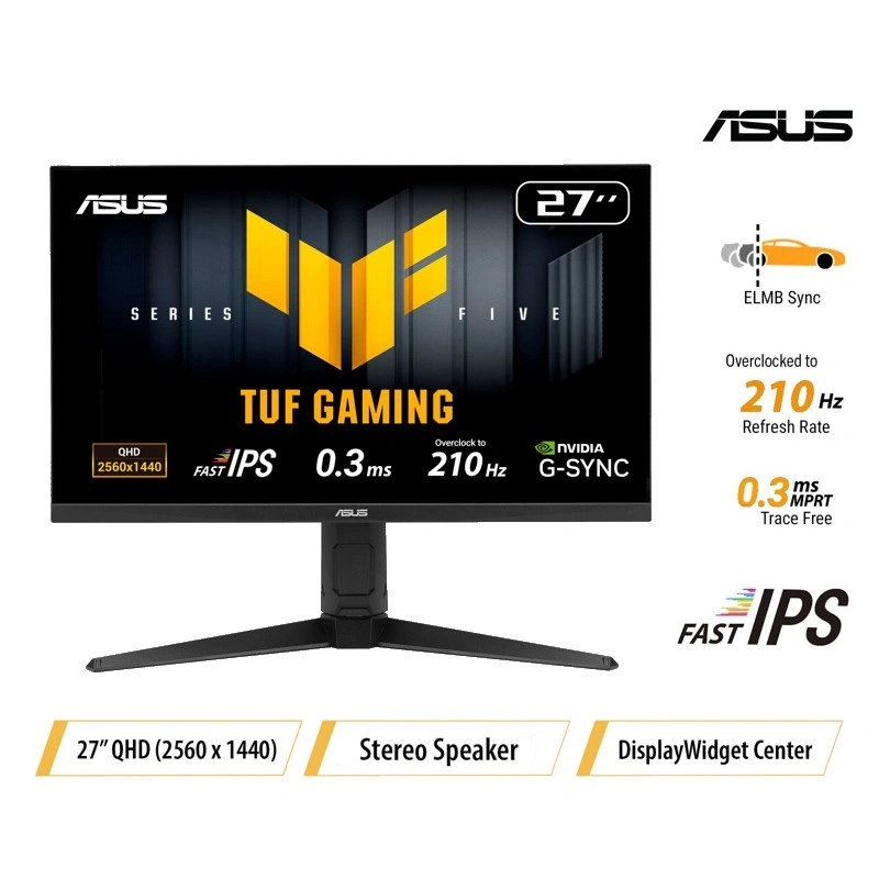 ASUS TUF Gaming Series 5 VG27AQL5A Gaming Monitor 27-inch, QHD, 210Hz(OC), Fast IPS, ELMB SYNC, 0.3ms GTG