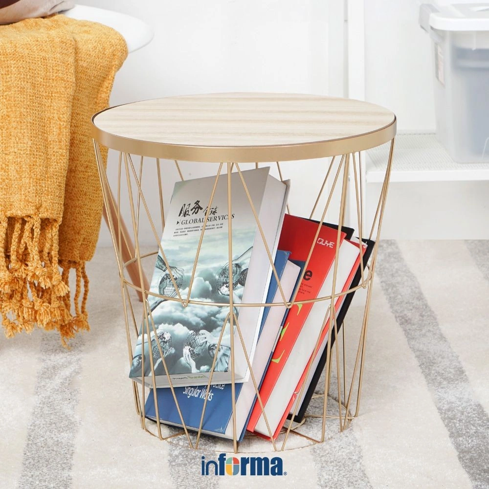 Informa Topaz Meja Tamu Dengan Penyimpanan - Gold Coffee Table Meja Ruang Tamu Serbaguna Meja Sofa Furniture Rumah Aesthetic Meja Samping Keranjang Buku Rak Majalah Meja Kopi Side Table