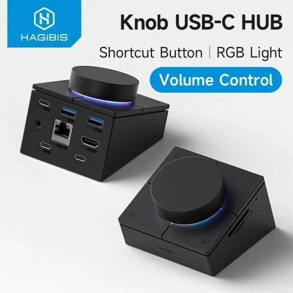HAGIBIS KNOB USB C HUB WITH SHORTCUT BUTTONS TYPE C DOCKING STATION VOLUME ADJUSTMENT DESKTOP CONTROLLER FOR Macbook WINDOWS LAPTOP