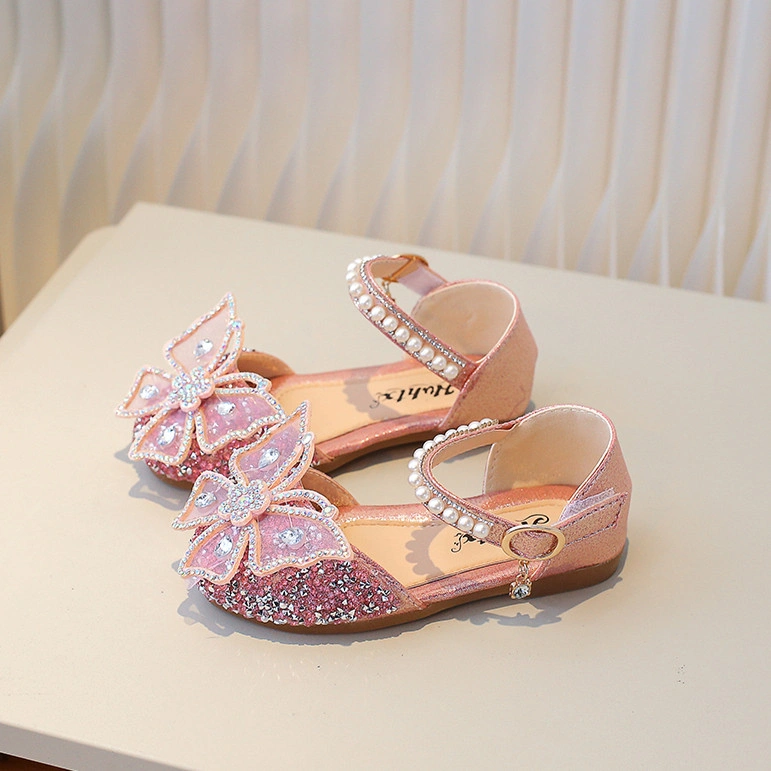 Sepatu Putri Anak Perempuan Sepatu Sandal Model Baru Berlian Terang Pita Kupu-Kupu Sepatu Tari Gaya Barat