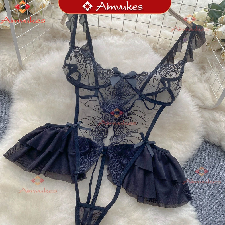 AIMVUKES--Lingerie Sexy Transparan hot Open Jumpsuit Menggoda Baju Tidur Wanita (Privasi Pengiriman)