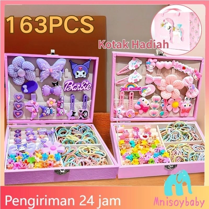 [Kotak Hadiah]163PCS Jepit Rambut Korea Set Anak Perempuan Ikat Rambut Lucu Jepitan Rambut Hair Pin Gaya Tahun Untuk Mainan Anak Perempuan