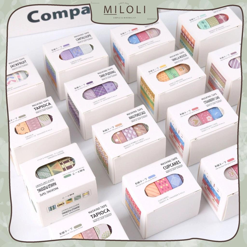 [MILOLI] 5 Rolls MAPLE LEAF SUNSET Washi Tape Rainbow Deco Masking Tape Jurnal DIY Scrapbook - A0070