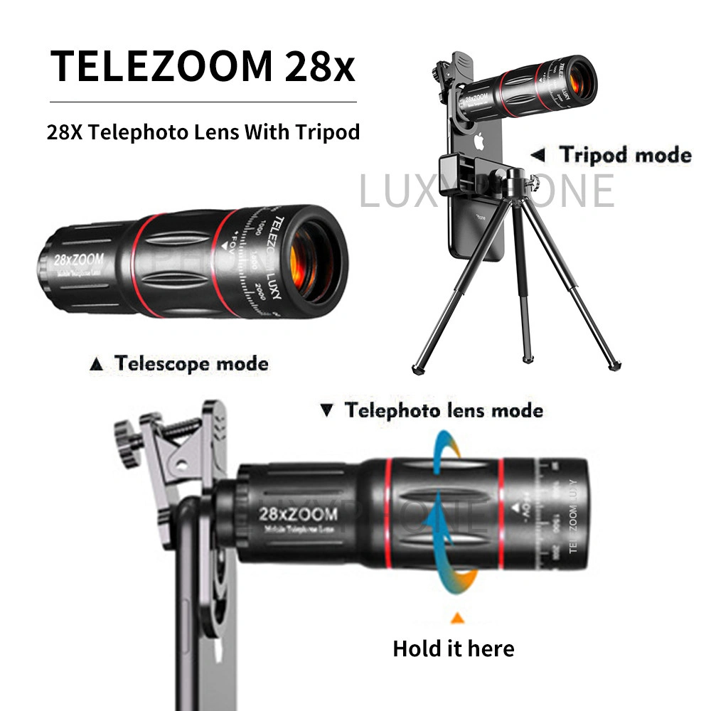 Telezoom Luxyphone Lensa Kamera HP Lensa Apexel 28x Zoom Lensa Tele Zoom Hp 18x25 Lens Dengan Tripod