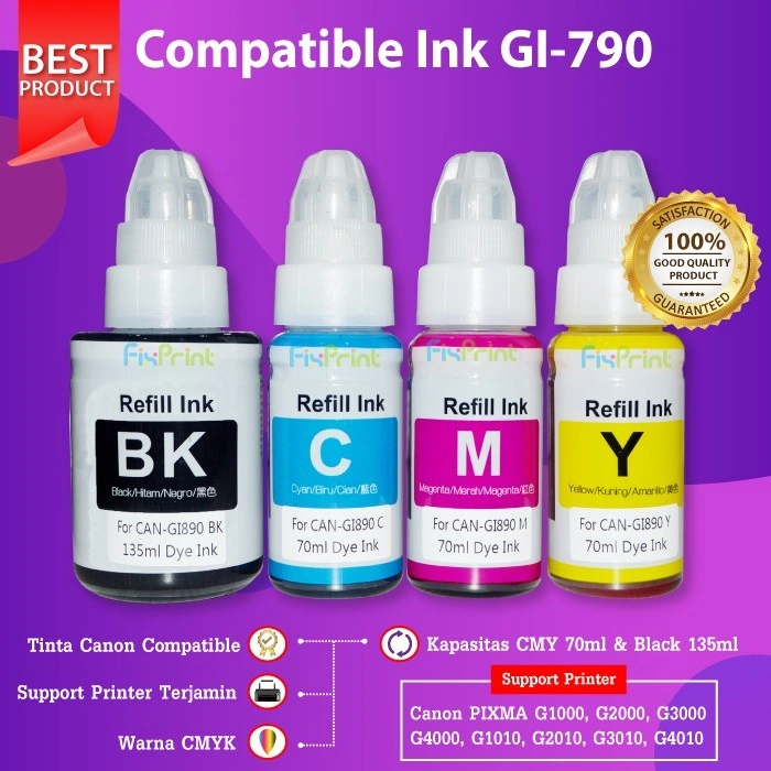 FixPrint Paket 1 Satu SET TINTA COMPATIBLE GI790 GI 790 PRINTER G1010 G2010 G3010 G4010 G2000 G3000