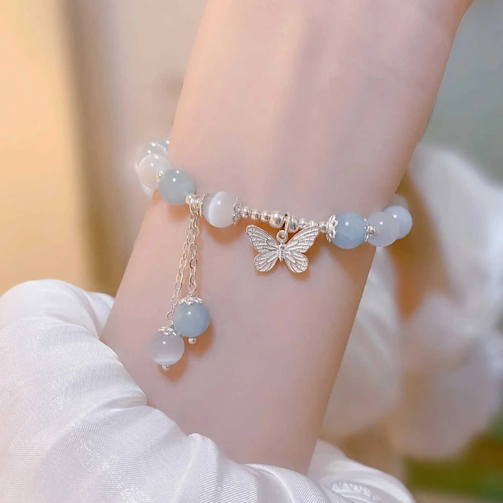 Gelang Manik Crystal Bracelet Moonstone Aqua Adjustable Disesuaikan Untuk Aksesori Perhiasan