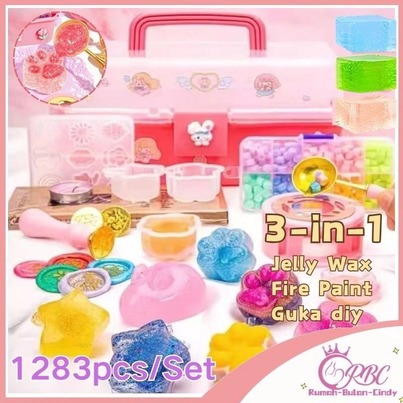 [3-in-1 Set] 620pcs DlY Jelly Wax Fire Paint Sealing Wax Set Guka Mengadon Lilin Jelly Mainan Dekompresi Anak-anak Kerajinan Tangan 3D Segel Segel Amplop