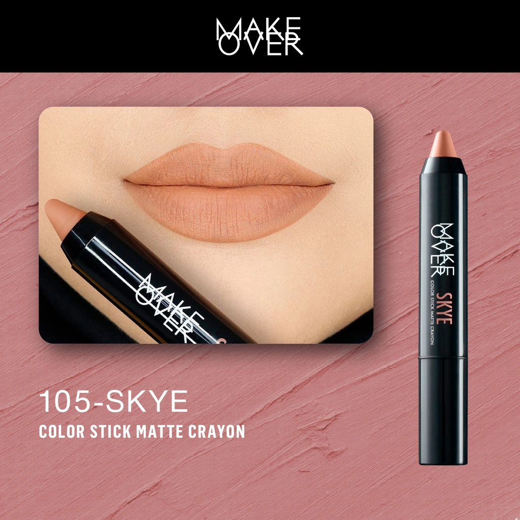 MAKE OVER Color Stick Matte Crayon 2.6 g - Lipstick Lipstik Bibir Matte untuk Base Ombre BEST SELLER-105 skye