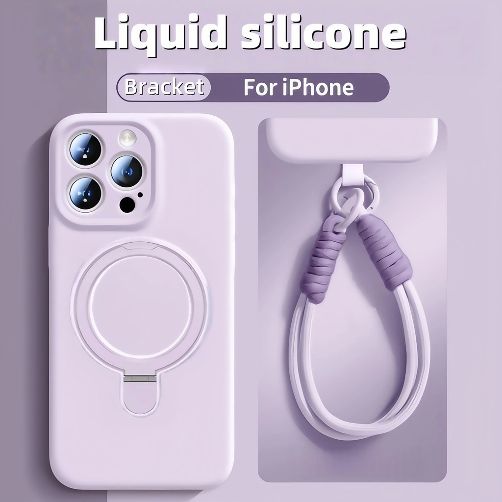 Premium Luxury Magnetic Liquid Silicone Lanyard Bracket Phone Case For iPhone 16 Pro max 11 12 13 15 14 16 Pro Max Casing Magsafe Charge Strap Protector Soft Cover