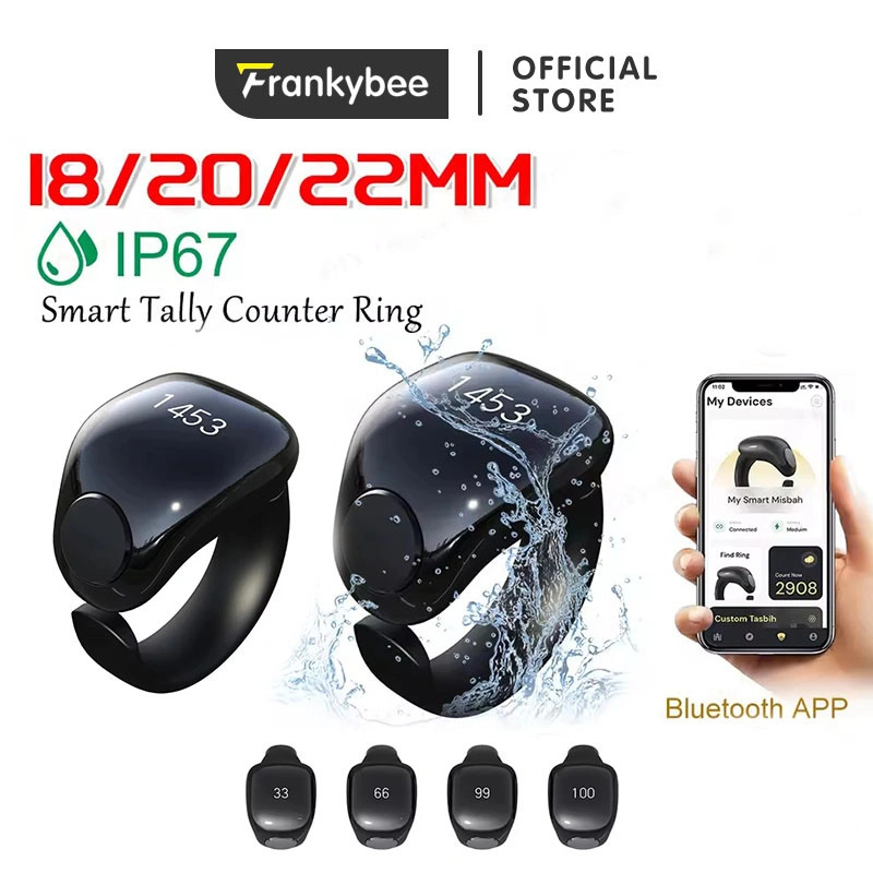 18/20/22mm Smart Tasbeeh Zikr Ring Islamic Tally Digital Counter for Muslims Vibration Reminder Wireless Magnetic Charging