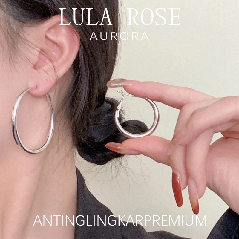 LULA ROSE Anting Hoop Wanita 3cm 4cm – Model Minimalis Elegan, Bahan Stainless Steel