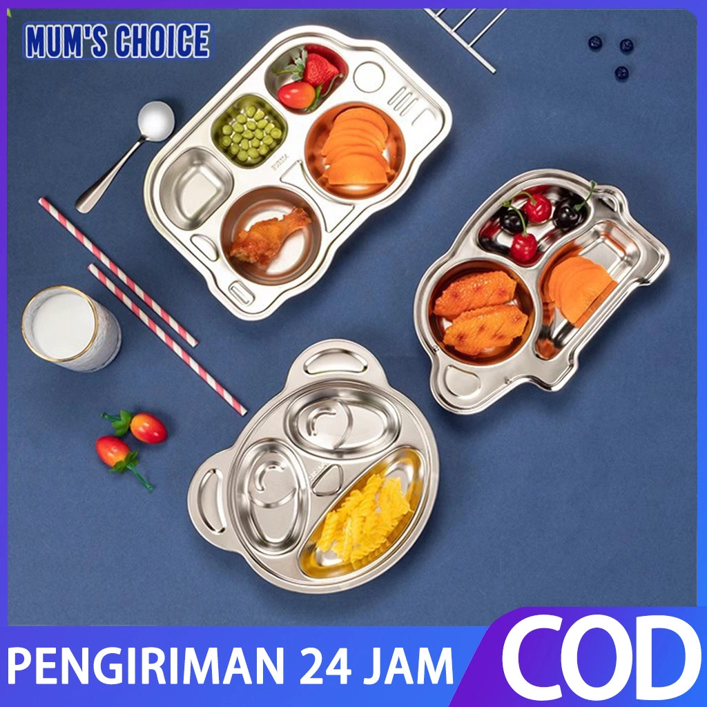 [MUM'S CHOICE] SUS 304 peralatan makan bayi baja tahan karat / Piring Makan Stainless Anak / Piring Sekat Stainless / Piring Sekat Anak