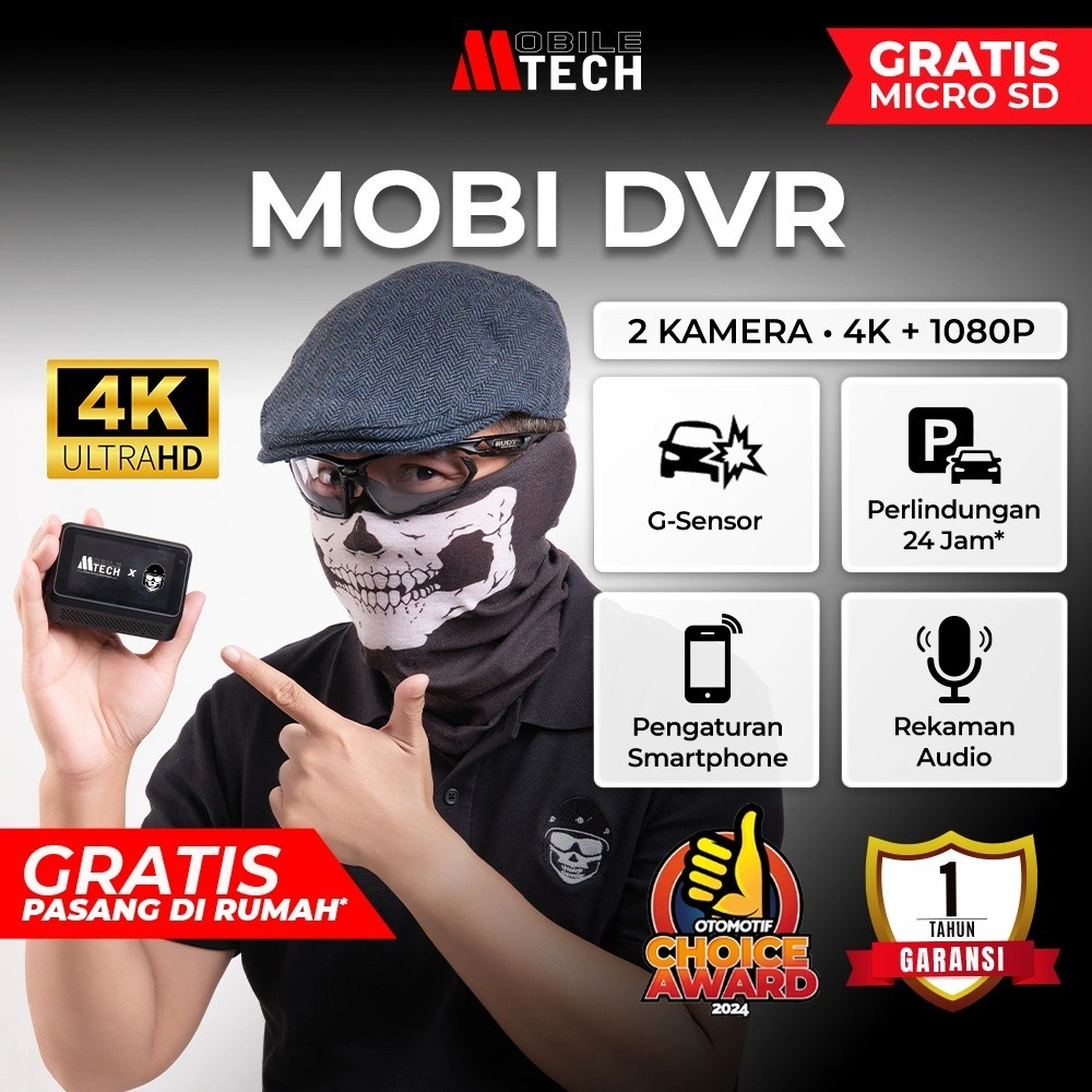 MobileTech X MotoMobi Dashcam Mobil MOBI DVR WiFi 4K 1080p Dual Lens Camera G-Sensor Loop Recording Parking Monitoring 24 Jam
