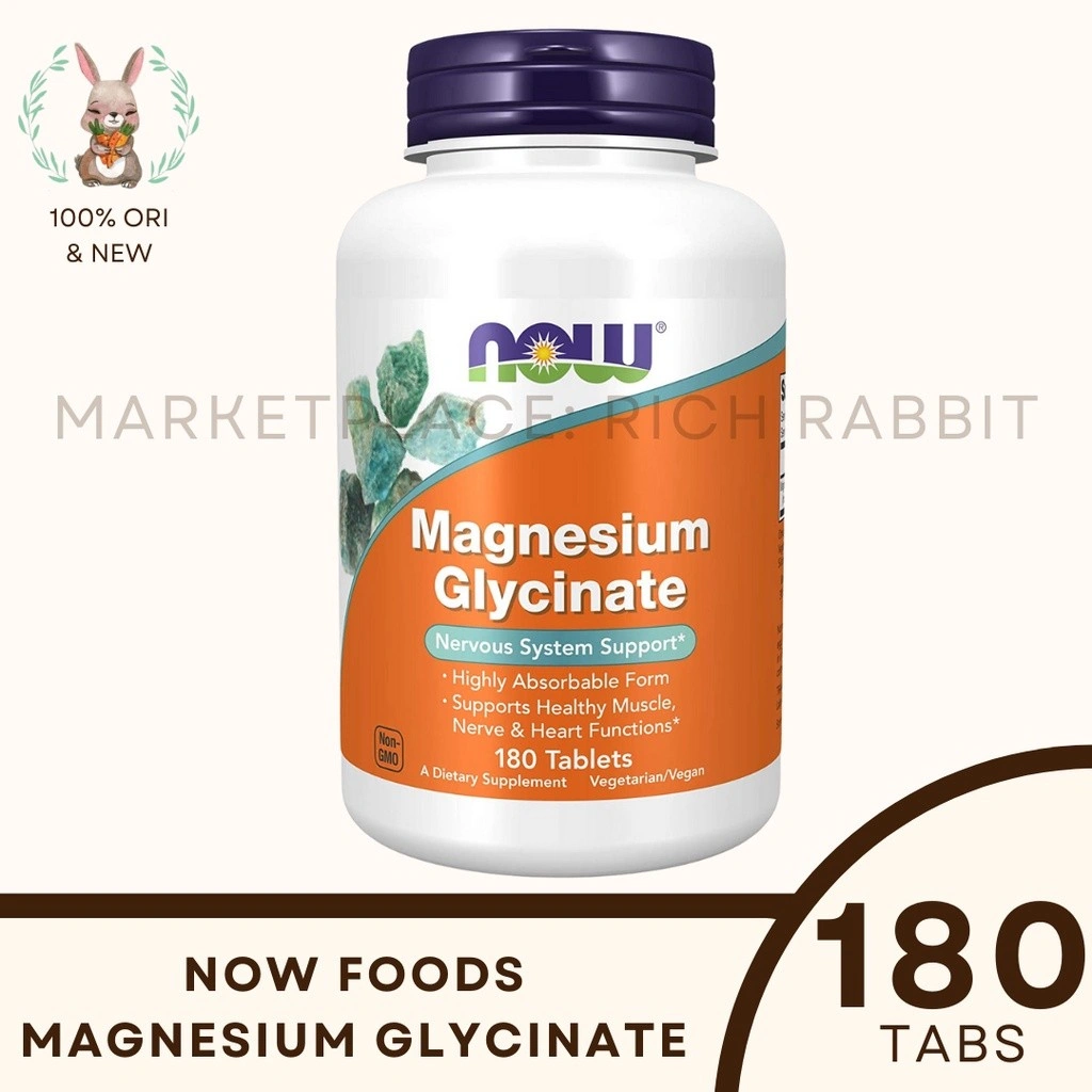 Now Foods Magnesium Glycinate 200mg Muscle Otot Heart Functions 180 Tablets