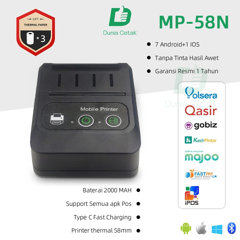 PRINTER KASIR 58mm Printer Thermal alat print resi support Android/ios/Windows Bluetooth +USBfree gift 3 rol kertas/58s 1roll