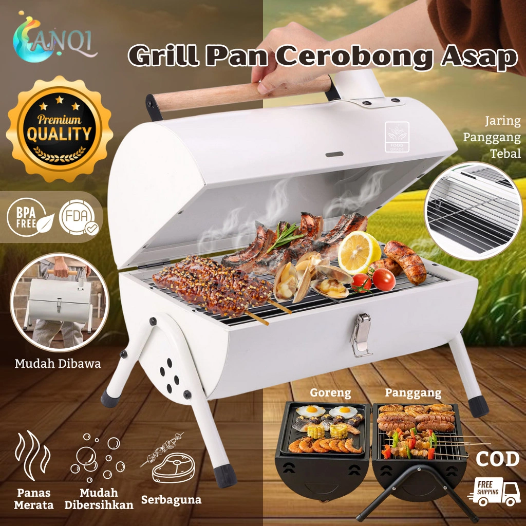 ANQI SHOP Alat Panggang Arang Multifungsi Portable Camping Grill Peralatan Berkemah Pemanggang Arang / Panggangan BBQ Bisa Lipat Tutup VS-1882