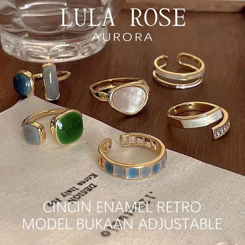 LULA ROSE Cincin Wanita Retro Enamel|Cincin Bukaan Adjustable Anti Karat