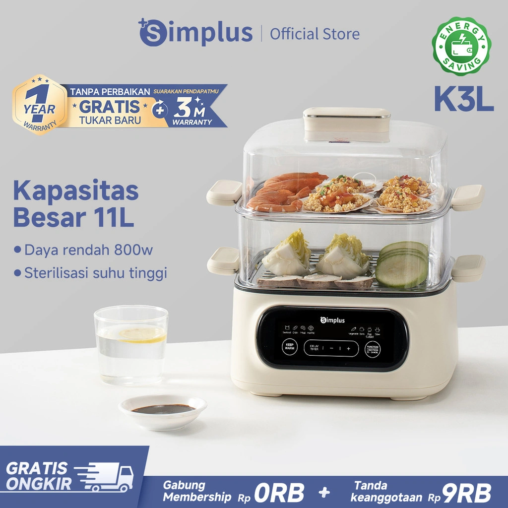 Simplus Kukusan Listrik 2 Tingkat Kukusan Kapasitas 11L Pencil Merebus & Hotpot Delay Timer 24 Jam