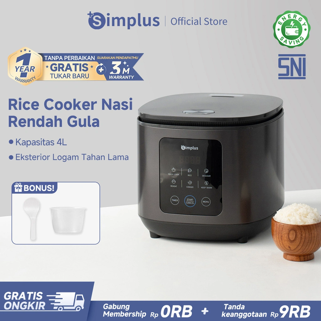 Simplus Rice Cooker MagicCom 4L Nasi Rendah Gula Rendah Kalori  Anti lengket 6 Menu Preset Timer 24 Jam