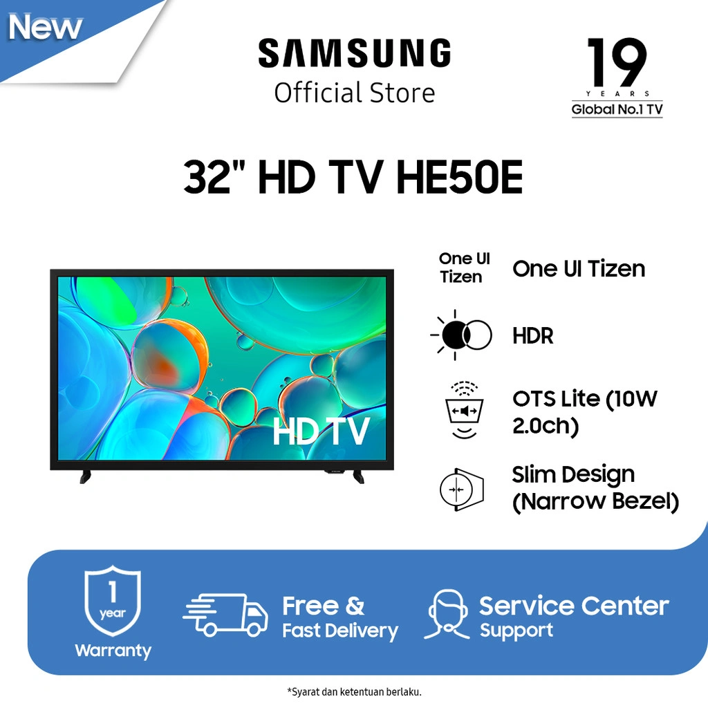 Samsung 32" HD HE50E TV | HDR | OTS Lite | One UI Tizen | Slim Design | UA32HE50EFKLXD