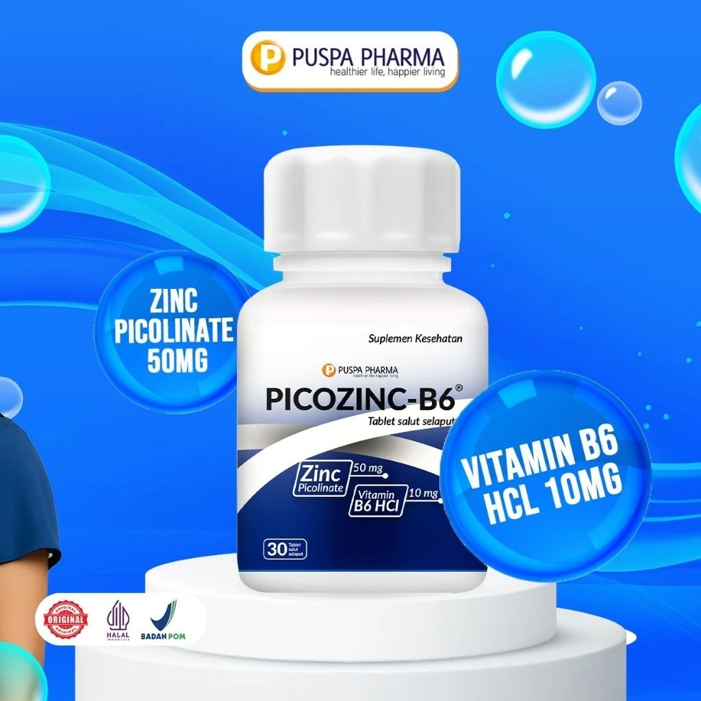 PUSPA PICOZINC + B6 - Zinc Picolinate 50mg + B6 HCL 10 Mg - 30 Tablet/botol