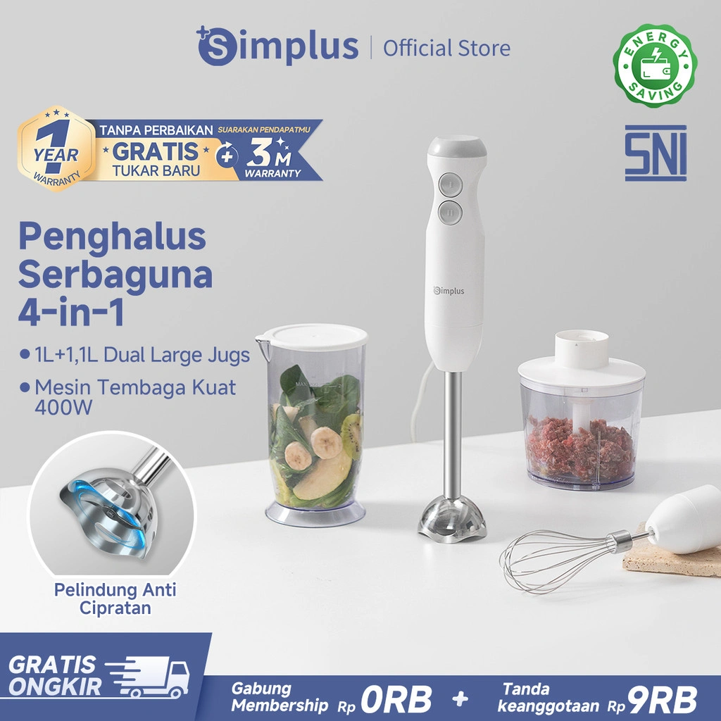 Simplus Blender 400W Genggam Serbaguna 4-in-1 Mixers Genggam Elektrik Multifungsi Pencacah Penghalus Pengocok