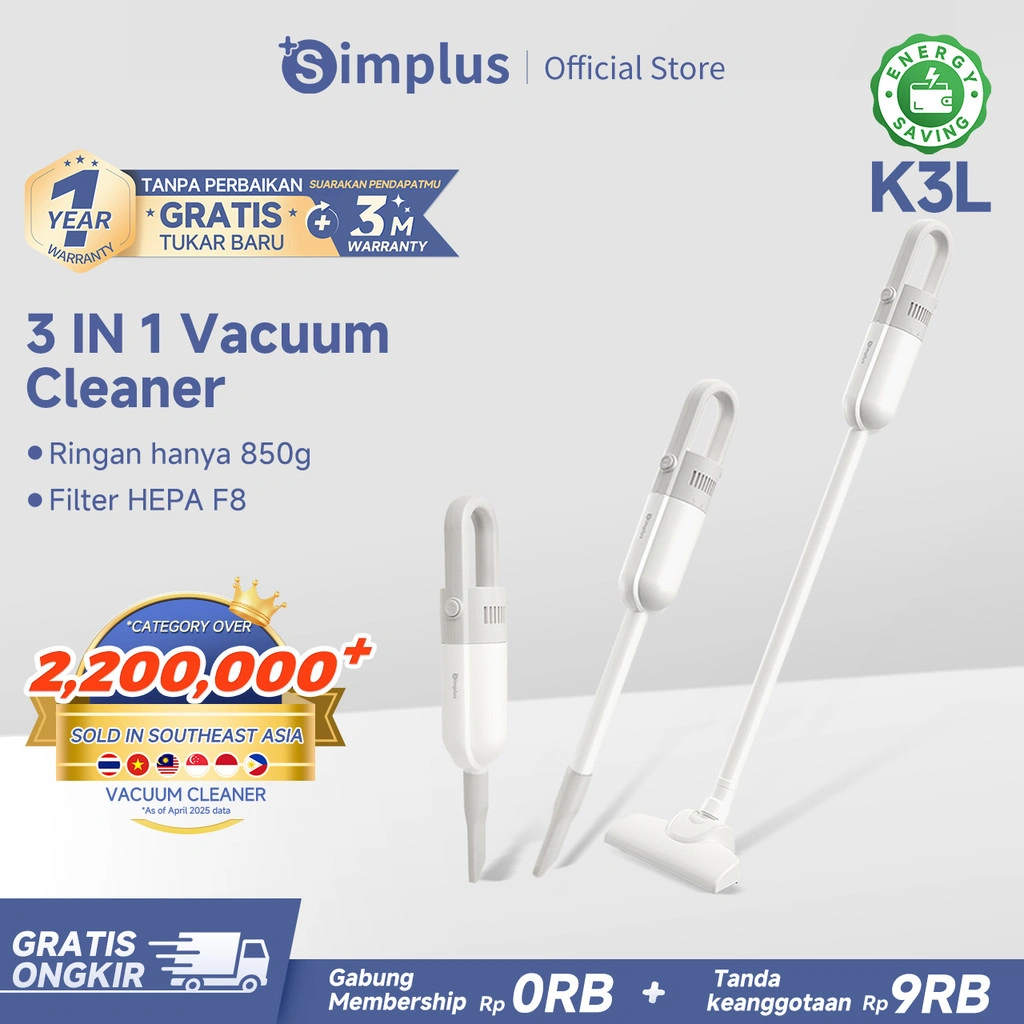 Simplus 3-IN-1 Vacuum Cleaner berkabel 14000Pa 400W Kebisingan Rendah Desain ringan 0,85kg