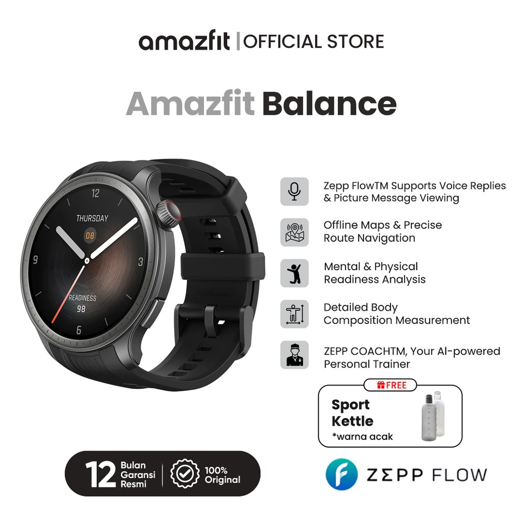 Amazfit Official Balance 46mm SmartWatch Bluetooth Phone Call AI Fitness Coach Sleep &Health Tracker With Body Composition Dual-Band GPS, 24h Health Monitoring, HRV, 14-Day Battery, 1.5" AMOLED Display, for Android and iOS