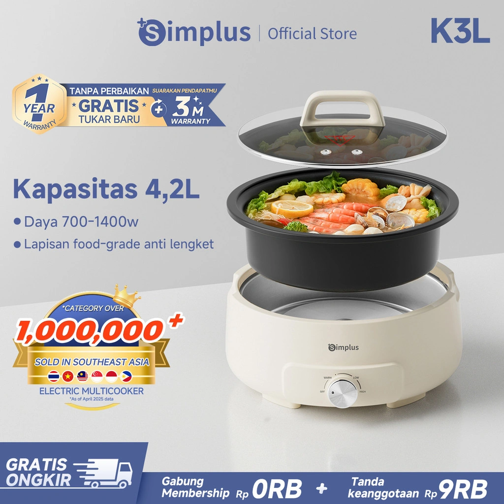 Simplus Panci Listrik Multifungsi 4.2L Anti Lengket, untuk Memasak, Merebus, Menumis, Menggoreng