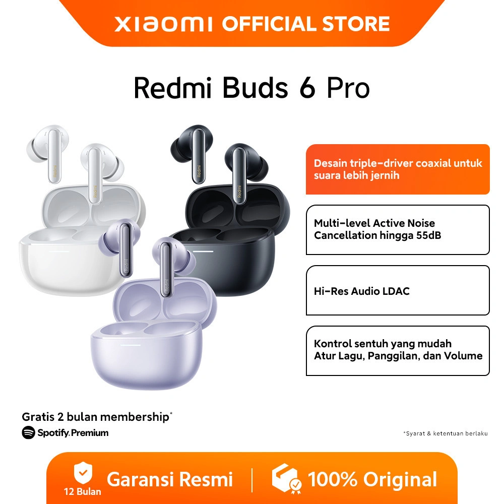 Xiaomi Redmi Buds 6 Pro | Audio resolusi tinggi LDAC | Peredam kebisingan 55 dB | Peredam kebisingan superluas hingga 4 kHz [Official Store]