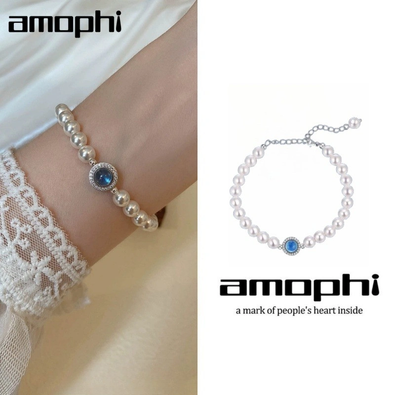 amophi Gelang Perak Mutiara Air Tawar Asli Desain Minimalis Mewah untuk Hadiah Wanita Perhiasan Tangan Eksklusif Anti Alergi H29
