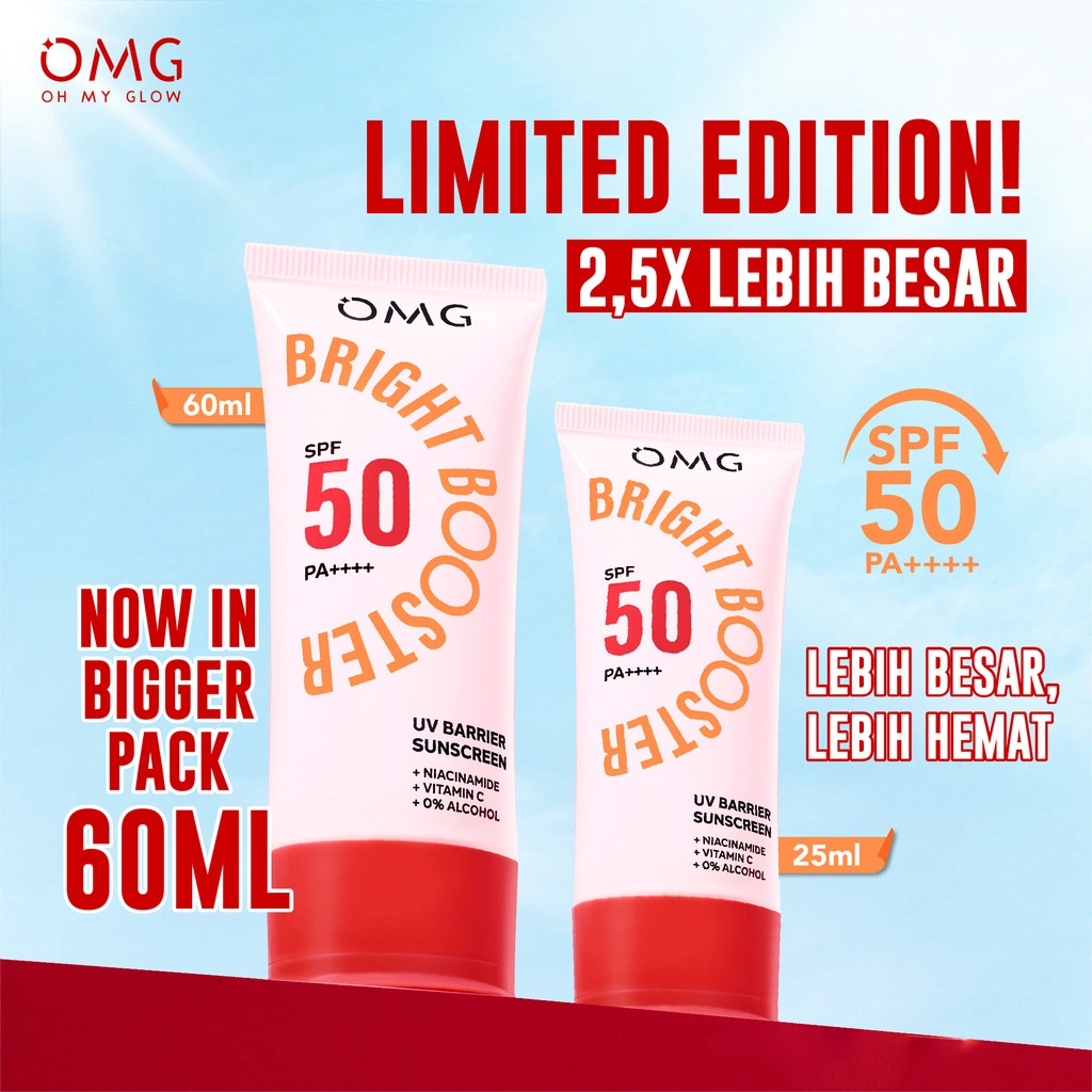 [NEW!] OMG OH MY GLOW UV Barrier Sunscreen SPF 50 PA++++  60 ml - Sunscreen - Mencerahkan dengan kandungan Serum Vit B3+C+E - Cepat Meresap