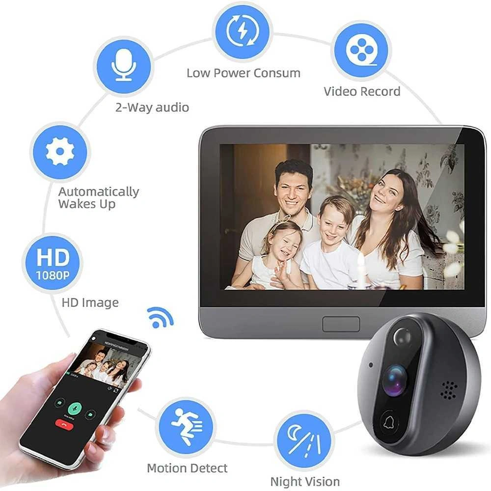 Bel Pintu Rumah Kamera Smart Door Bell Peephole Display FHD Tuya