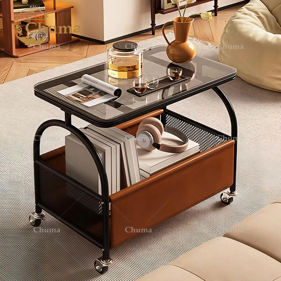 Besi+Kaca|| Meja Kopi Seluler Aesthetic Meja Tamu Rak Penyimpanan 2-Lapis Santai Meja Kopi Meja Meja Kecil Kamar Meja Samping Sofa Dengan Roda Meja Samping Minimalis Meja Sudut Coffee Table mq
