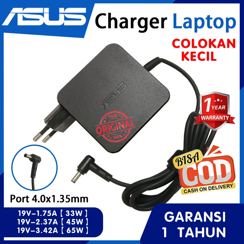 [ORI] Charger Asus Original 33W 45W 65W Jek Kecil 4.0*1.35mm - Untuk Zenbook VivoBook X441 X453 A455 A456 X540 Series, Garansi