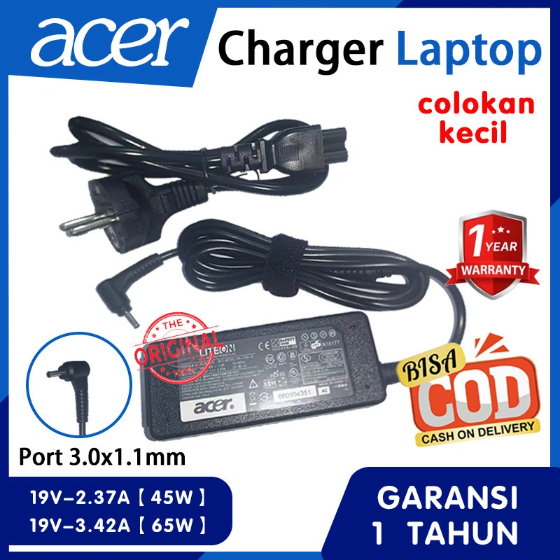 [ORI] Charger ACER Original Small Plug 3.0*1.1mm 45W 65W - Untuk Aspire 3 A314 Aspire 5 A514 Swift 3 SF314 Series, Garansi