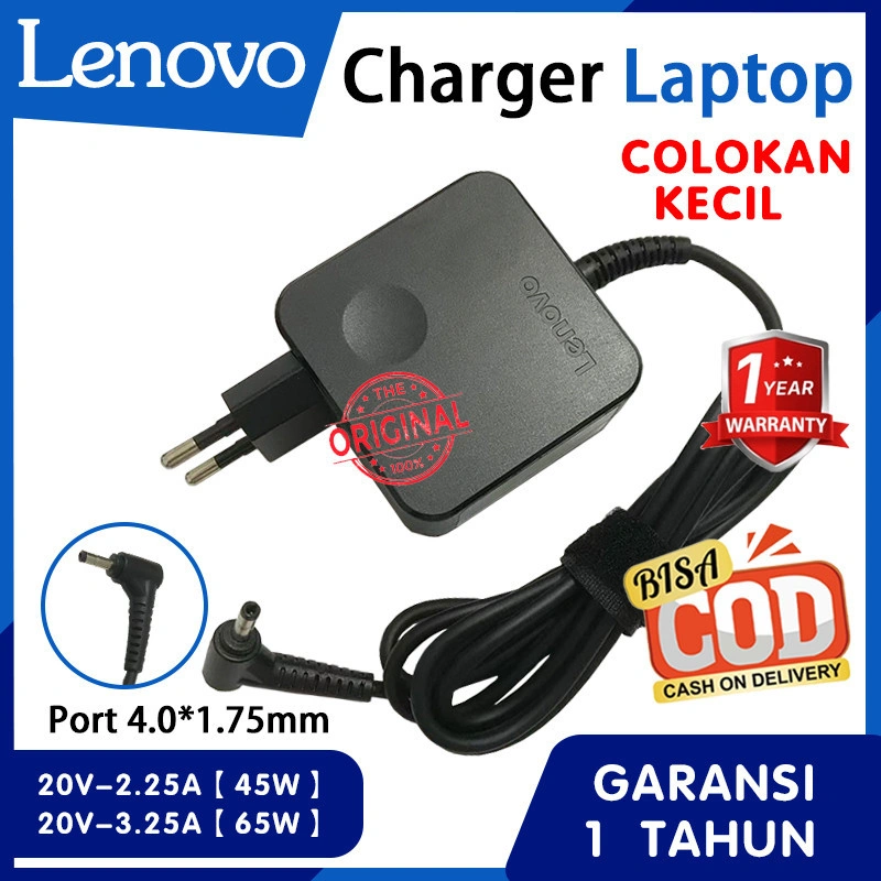 Charger Lenovo IdeaPad Original 45W 65W Small Plug 4.0*1.75 - Compatibel untuk Seri 100-510 S145 V14 V15 S340 C340 Slim Flex Yoga