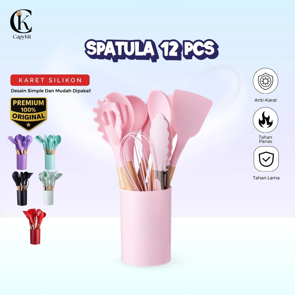 Capykit Sutil Silikon Spatula Silicone/Tahan Panas Sodet Alat Masak Set 12pcs Jadikan Hadiah Tercantik VS-1809