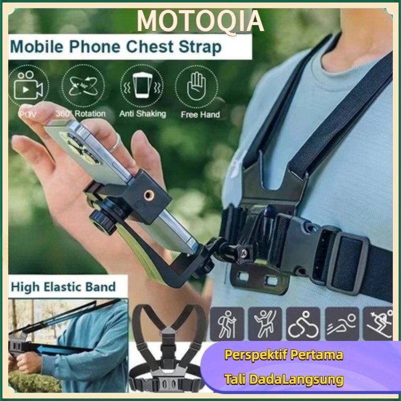 MOTOQIA Strap Kamera CHEST STRAP Mount Smartphone Holder Hp & Mount Kamera Body GoPro Hero Action Cam Tali Strap Dudukan Dada kamera vlog action cam