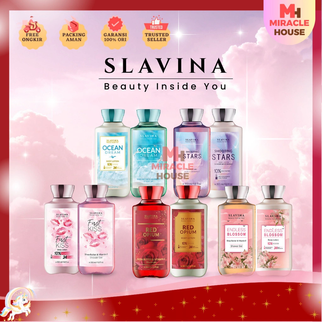 SLAVINA SHOWER GEL BODY LOTION RED OPIUM ENDLESS LOVE FIRST KISS OCEAN NAGITA SLAVINA RAFFI AHMAD VIRAL CIPUNG MAMAGIGI HAND BODY BODY WASH