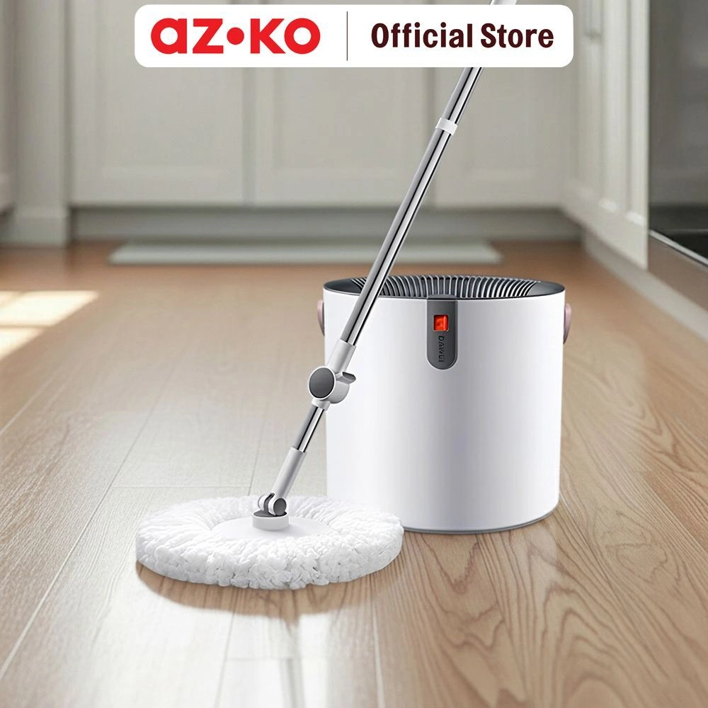 AZKO Proclean Set Alat Pel Putar Dengan Ember Peras 2In1 Wash And Dry - Putih Kain Pel Spinning Mop With Bucket Pembersih Lantai Alat Kebersihan