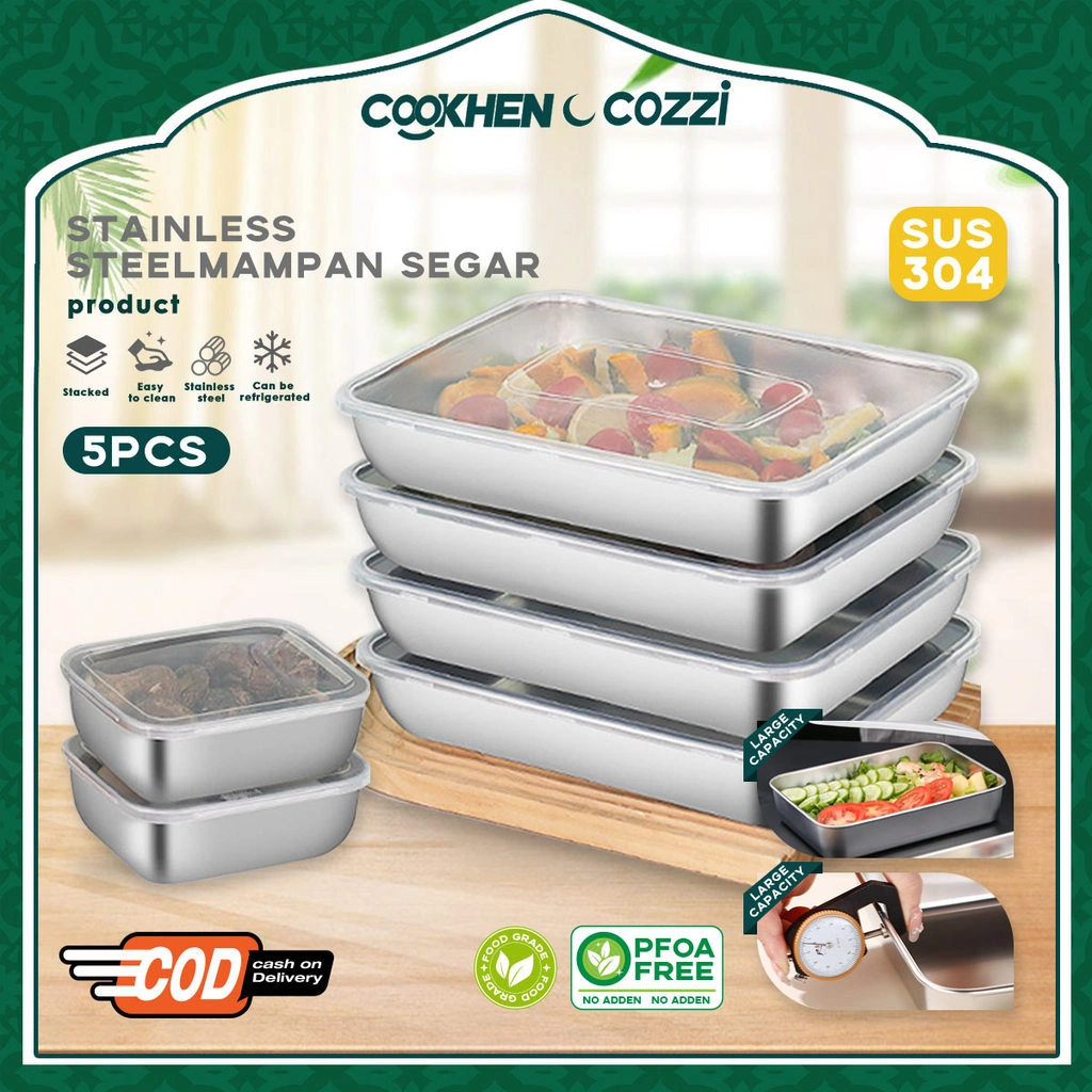 Cookhen  Food Container Stainless Wadah Stainless Sayur Kotak Food Box Stainless Steel 304  Food Storage Wadah Stainless Steel Bertutup-COD