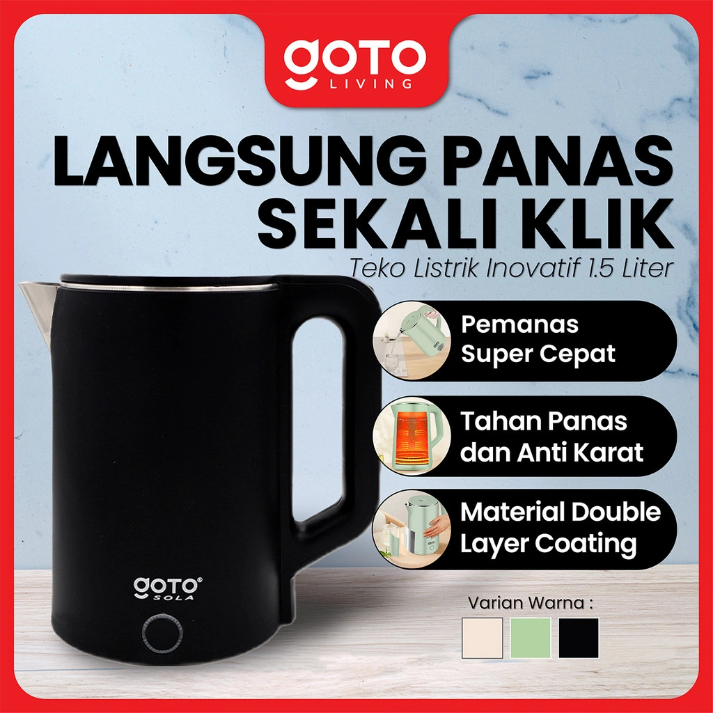 Goto Sola Electric Kettle Teko Listrik Pemanas Air Stainless Steel