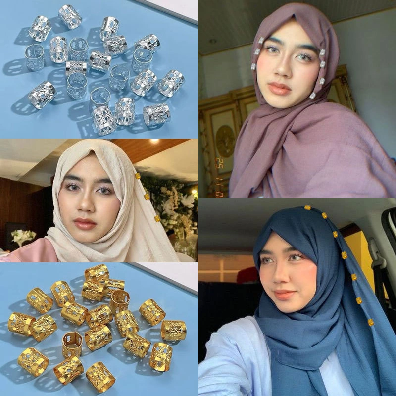 Puer acc Mix 10pcs Ring Hijab Cincin Klip Manik Hijab Braids Rings Aksesoris Perhiasan Hiasan Berongga Ikat Rambut Dan Ikat Rambut J1222