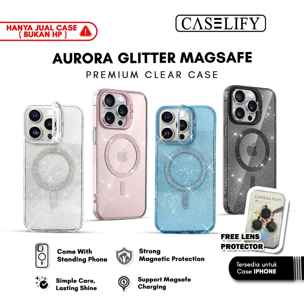 CASELIFY Aurora Glitter MagSafe phone case bonus free lens protector compatible with iphone case 11 12 13 14 15 16 pro plus max