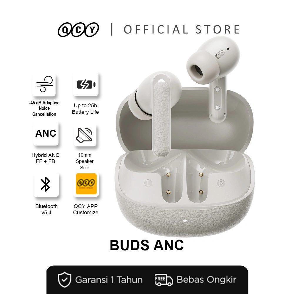 [TERLARIS] QCY HT15 Buds ANC TWS Earbuds Bluetooth 5.4 With 6 Mic ENC Ultra Low Latency 48dB Noice Cancellation